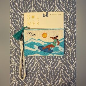 SOL and MER Turquoise Beaded Surf Wristlet Pouch